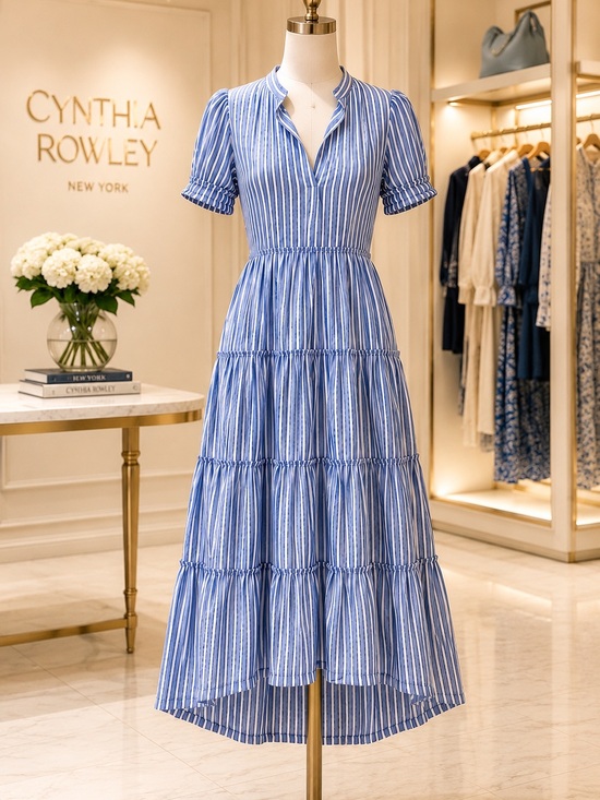 Cynthia Rowley Dresses & Skirts - Cynthia Rowley Coastal Blue & White Stripe Tiered Midi Dress | Size Small